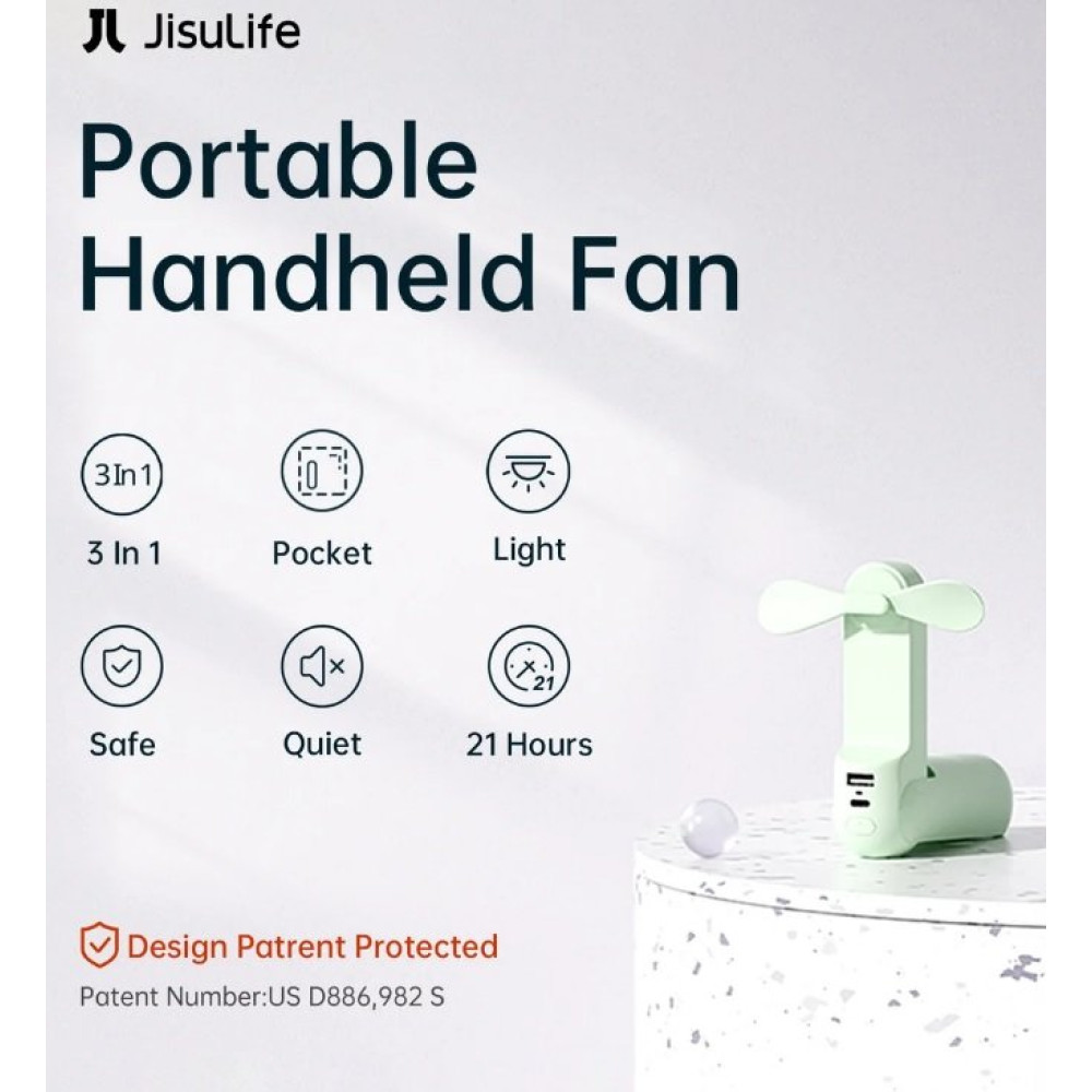 Ανεμιστηράκι JisuLife F8X Handheld Fan Life8 Plus Φορητό Επαναφορτιζόμενο με Λουράκι Χειρός / Φακός 60 Lumens & PowerBank με 1 x Θύρα USB-A 4.500mAh - Mint Green (6975061531012)