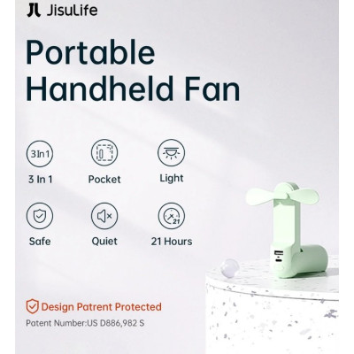 Ανεμιστηράκι JisuLife F8X Handheld Fan Life8 Plus Φορητό Επαναφορτιζόμενο με Λουράκι Χειρός / Φακός 60 Lumens & PowerBank με 1 x Θύρα USB-A 4.500mAh - Mint Green (6975061531012)