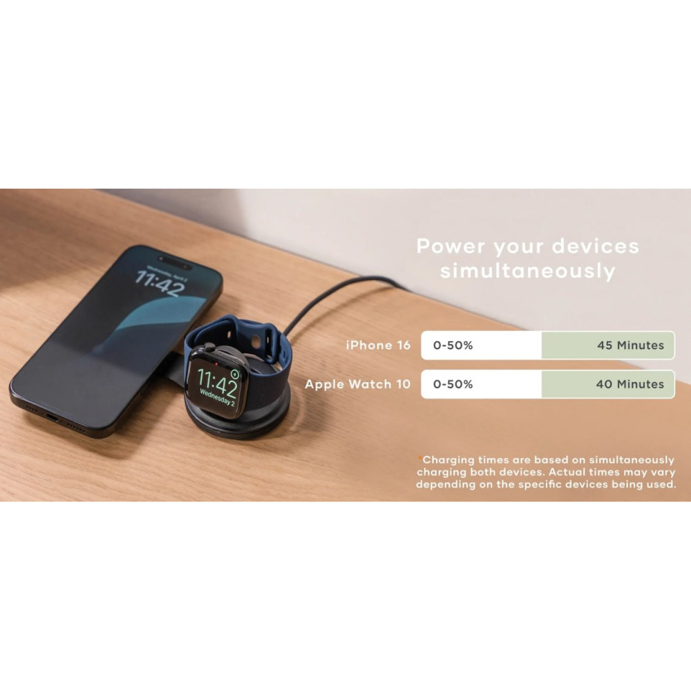Ασύρματος Φορτιστής Satechi OntheGo 2 in 1 Charger Μαγνητική Βάση MagSafe / Qi2 για iPhone 15W / Apple Watch 5W - Black (ST-QTG21K)