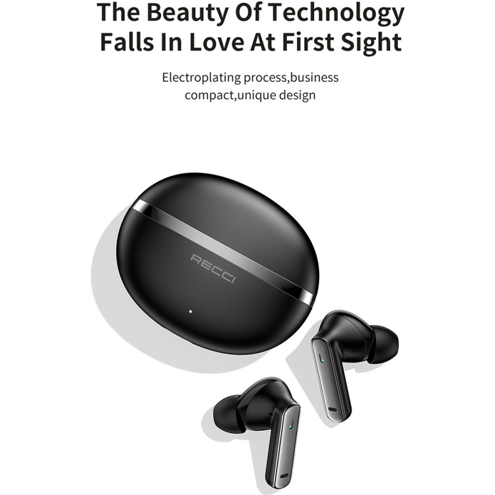 Bluetooth Ακουστικά Recci REP-W88 TWS Ασύρματα με Θήκη Φόρτισης & Τεχνολογία ANC Ακύρωσης Θορύβου - Black (6955482530764)