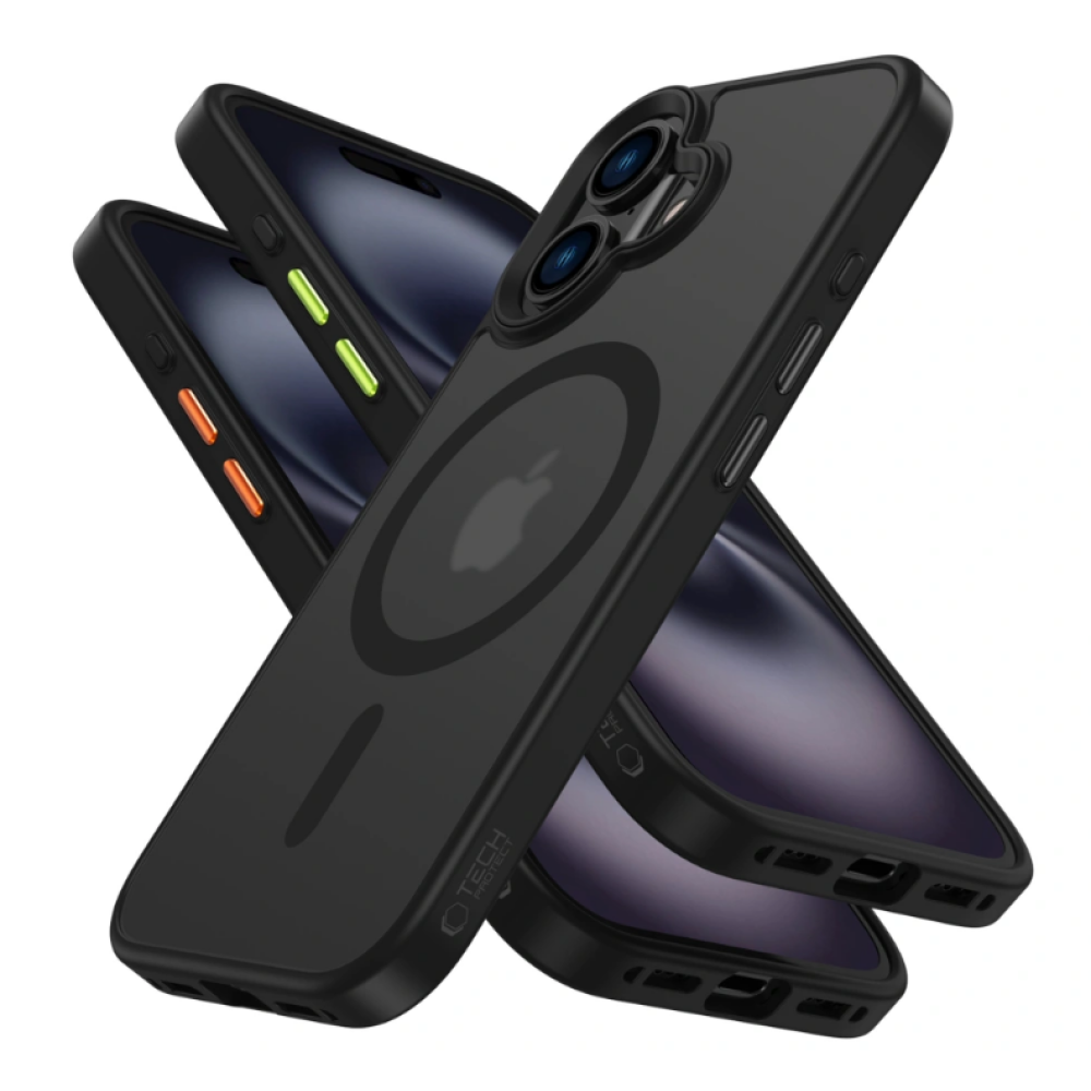 Θήκη iPhone 16 Tech-Protect MagMat XT 3-Set Ημιδιάφανη με MagSafe & 3 Εναλλάξιμα Καλύμματα Κουμπιών - Matte Black (5906302368150)