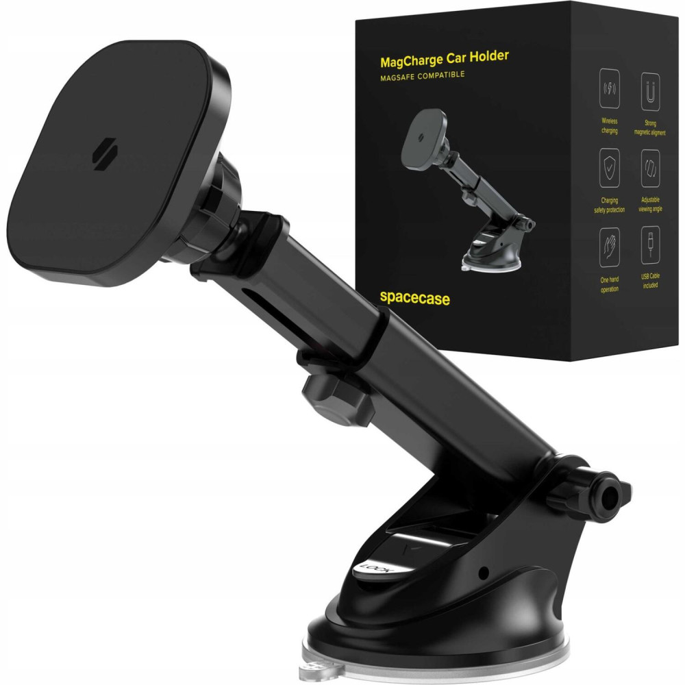 Βάση Κινητών Αυτοκινήτου Spacecase WM9B MagCharge Car Holder με Βεντούζα για Ταμπλό / Παρμπρίζ & Ασύρματη Μαγνητική Φόρτιση MagSafe 15W - Black (5905719119003)