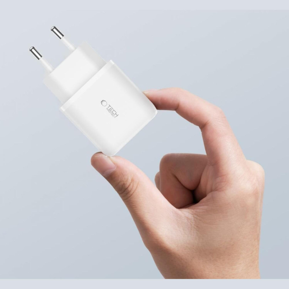 Φορτιστής Tech-Protect C20W Αντάπτορας με 1 x USB-A / 1 x Type-C 20W & 1 x Καλώδιο Type-C σε Type-C 100cm - White (9490713930373)