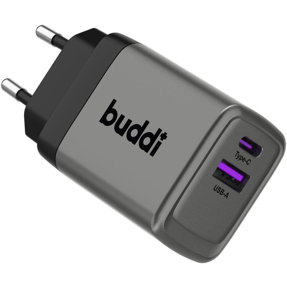 Φορτιστής Buddi Power GaN Γρήγορος Ταξιδιού / Αντάπτορας με 1 x USB-A / 1 x Type-C 45W 5 Έτη Εγγύηση - Grey (8719246476501)