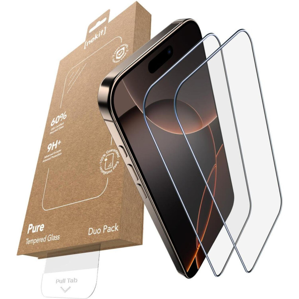 Tempered Glass iPhone 16 Pro Max Nekit Pure Premium Ανθεκτικό 9Η+ Full Face Αντιχαρακτικό Γυαλί Προστασίας Οθόνης με Απλικατέρ 2 Τεμάχια - Black (8719246480065)