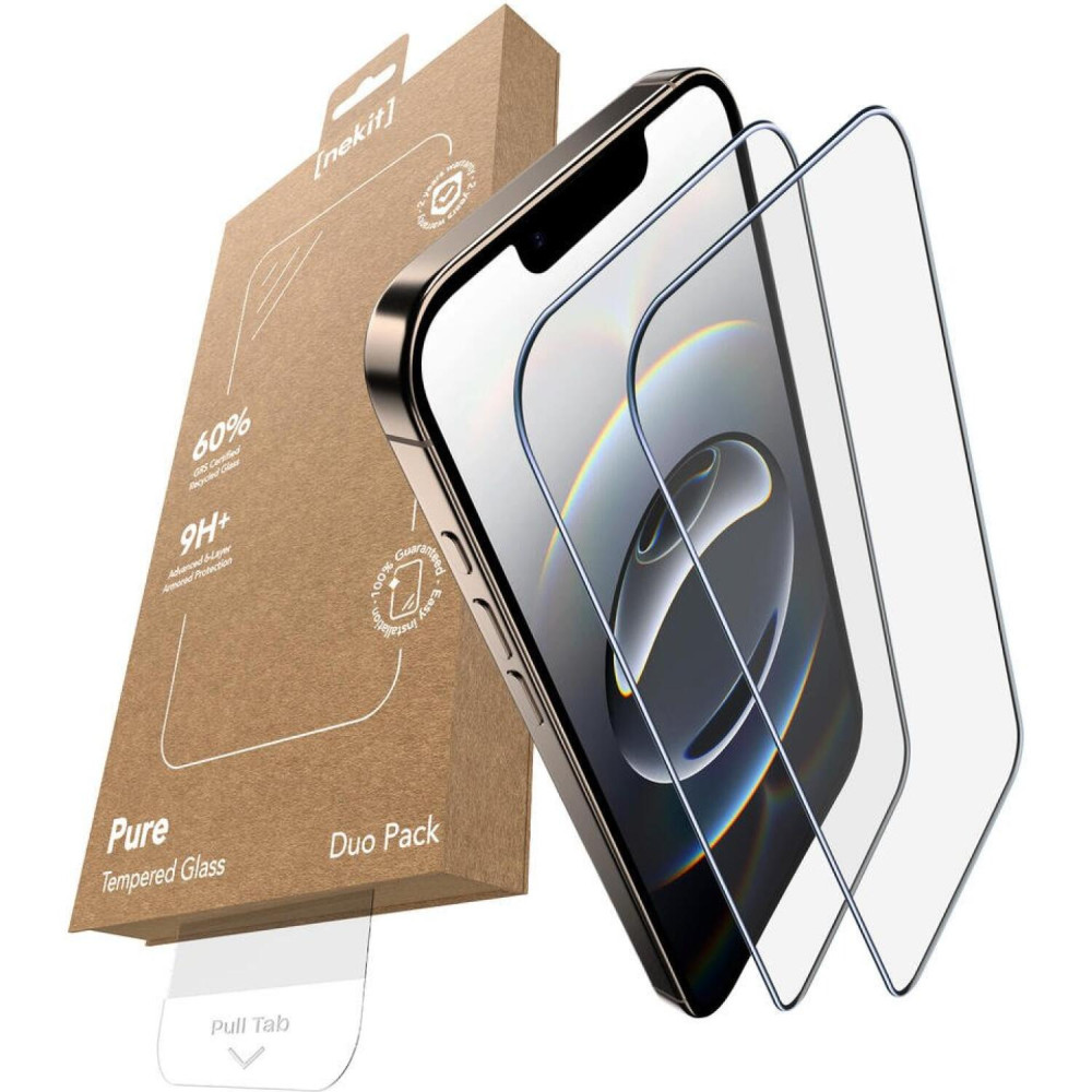 Tempered Glass iPhone 16e / 14 / 13 / 13 Pro Nekit Pure Premium Ανθεκτικό 9Η+ Full Face Αντιχαρακτικό Γυαλί Προστασίας Οθόνης με Απλικατέρ 2 Τεμάχια - Black (8719246480102)