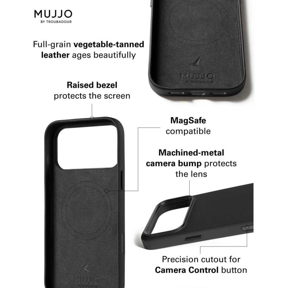 Θήκη iPhone 17 Pro Max MUJJO by Troubadour Full Leather Case Δερμάτινη με MagSafe - Black (MUJJO-CL-063-BK)