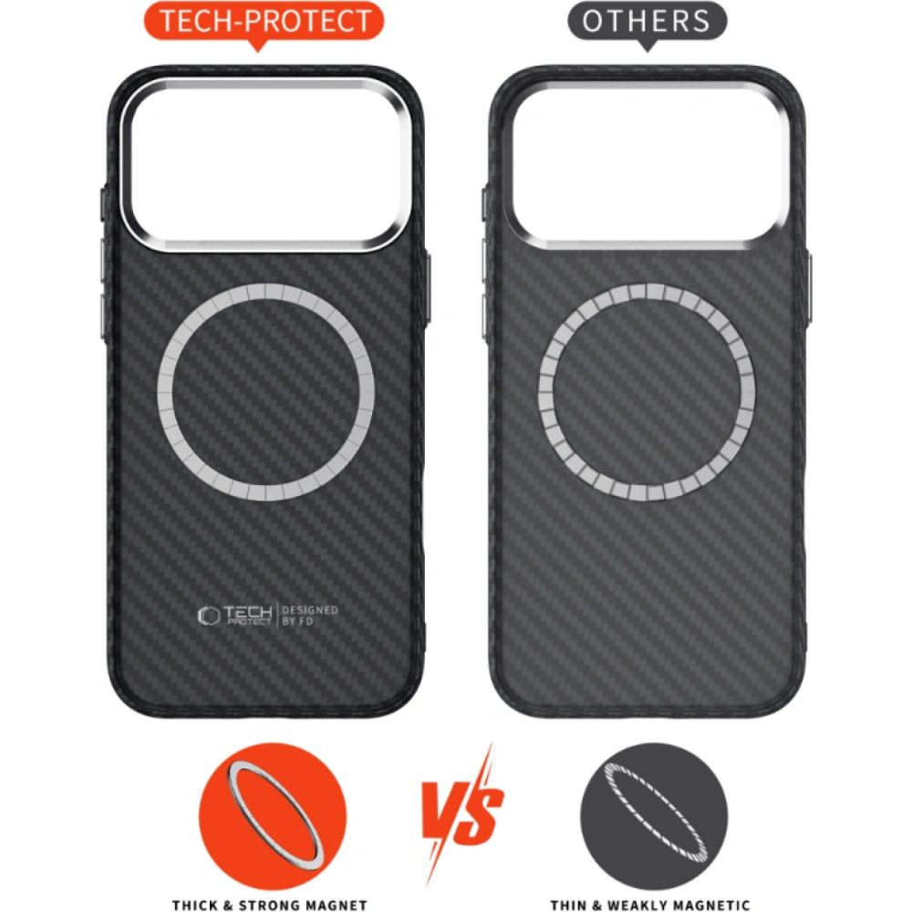 Θήκη iPhone 17 Pro Tech-Protect Ion Carbon Σκληρή με MagSafe - Black / Silver (5906302330355)