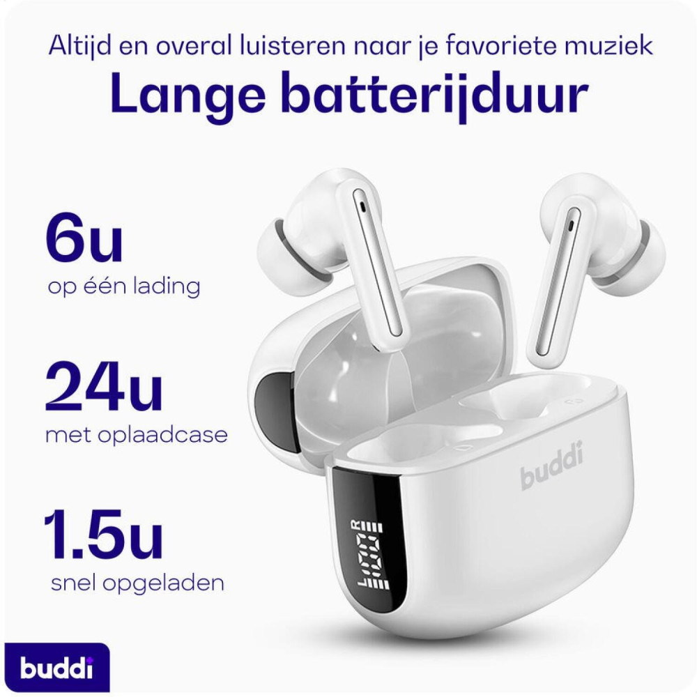Bluetooth Ακουστικά Buddi Pulse True Wireless Headset Ασύρματα με Θήκη Φόρτισης & Τεχνολογία ANC Ακύρωσης Θορύβου 5 Έτη Εγγύηση - White (8719246483141)