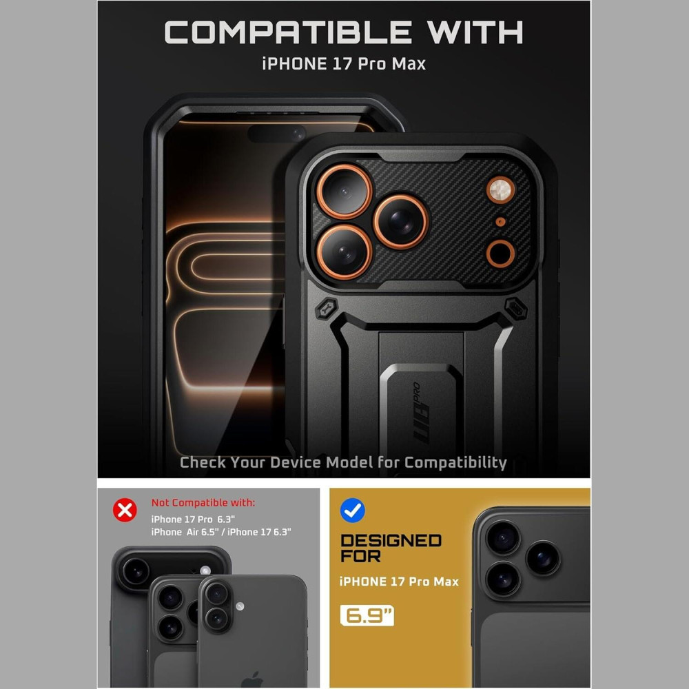 Θήκη iPhone 17 Pro Max Supcase Unicorn Beetle Pro Ανθεκτική Full Body 360° με KickStand - Black (843439159372)