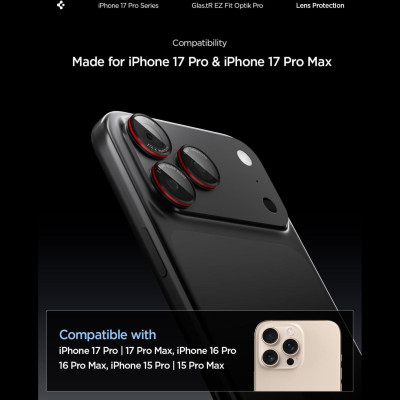Tempered Glass iPhone 17 Pro / 17 Pro Max / 16 Pro / 16 Pro Max / 15 Pro / 15 Pro Max / 14 Pro / 14 Pro Max Spigen GLAS.tR EZ Fit OPTIK Pro Camera Lens Protector Αντιχαρακτικό Γυαλί Προστασίας για Φακό Κάμερας 2 Τεμάχια - L-Series (AGL05217)