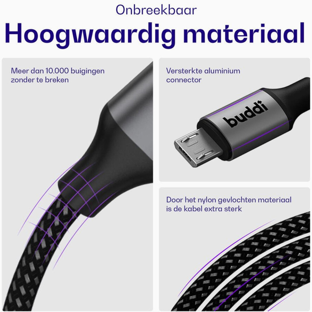 Καλώδιο Buddi Flex Φόρτισης και Μεταφοράς Δεδομένων Type-C σε MicroUSB 30cm 12W 5 Έτη Εγγύηση - Black (8719246467240)