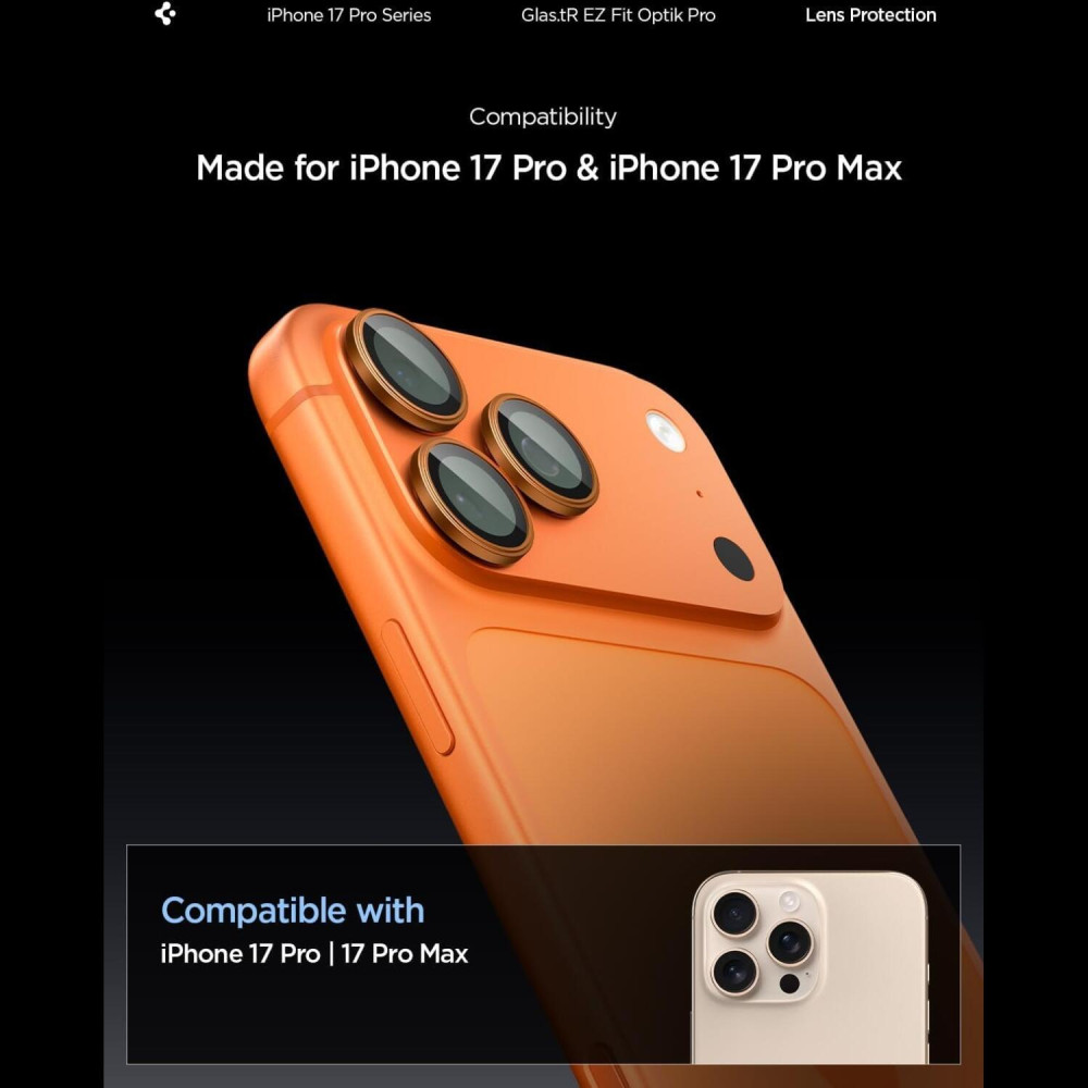 Tempered Glass iPhone 17 Pro / 17 Pro Max / 16 Pro / 16 Pro Max / 15 Pro / 15 Pro Max / 14 Pro / 14 Pro Max Spigen GLAS.tR EZ Fit OPTIK Pro Camera Lens Protector Αντιχαρακτικό Γυαλί Προστασίας για Φακό Κάμερας 2 Τεμάχια - Orange (AGL10123)