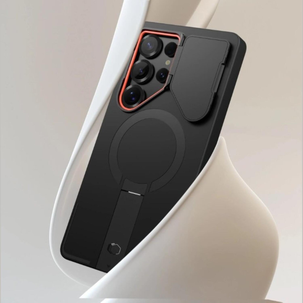 Θήκη Samsung Galaxy S25 Ultra Tech-Protect Kevlar Aura με MagSafe & Κάλυμμα για την Κάμερα - Black / Orange (5906302363261)