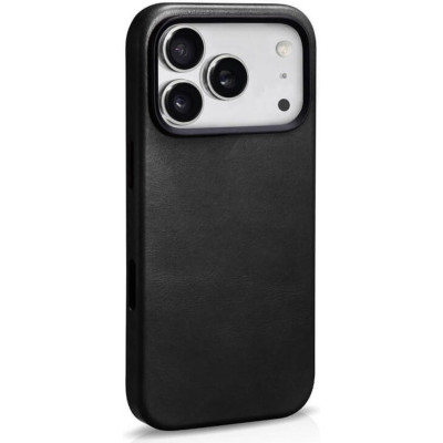 Θήκη iPhone 17 Pro Max iCarer Leather Back Case With Camera Button Δερμάτινη με MagSafe & Μεταλλικό Πλαίσιο Κάμερας - Black (WMI17250704-BK)