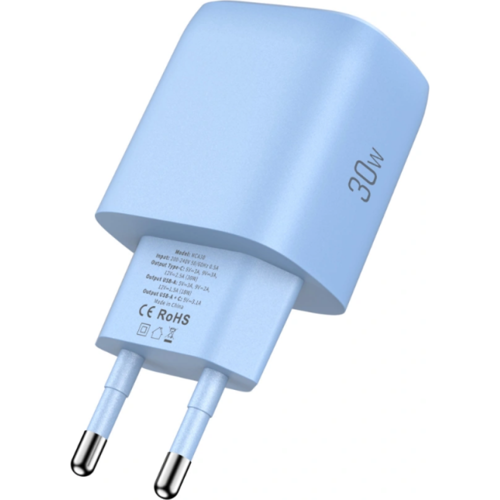 Φορτιστής Tech-Protect NCA30 Αντάπτορας με 1 x USB-A / 1 x Type-C 30W - Baby Blue (5906302330676)