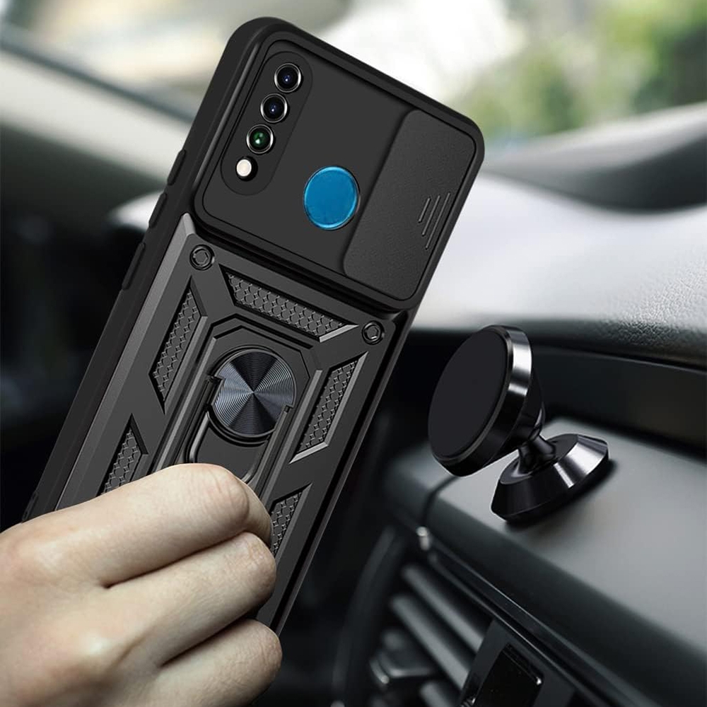 Techsuit CamShield - Ανθεκτική Θήκη με Κάλυμμα για την Κάμερα & Μεταλλικό Ring Holder - Huawei P30 Lite / P30 Lite New Edition - Black (5949419070523)