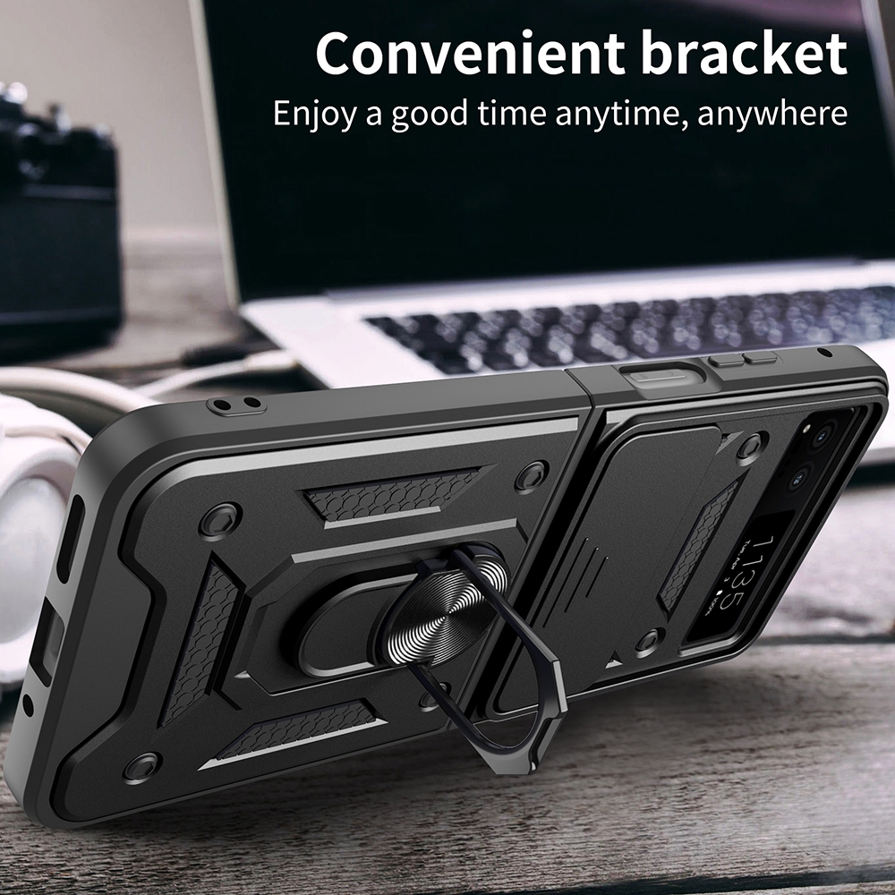 Ανθεκτική Θήκη με Κάλυμμα για την Κάμερα & Μεταλλικό Ring Holder - Motorola Razr 40 - Techsuit CamShield - Black (5949419069206)