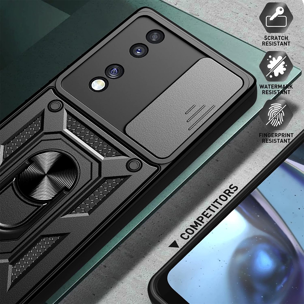 Techsuit CamShield - Ανθεκτική Θήκη με Κάλυμμα για την Κάμερα & Μεταλλικό Ring Holder - Honor 70 - Black (5949419070509)