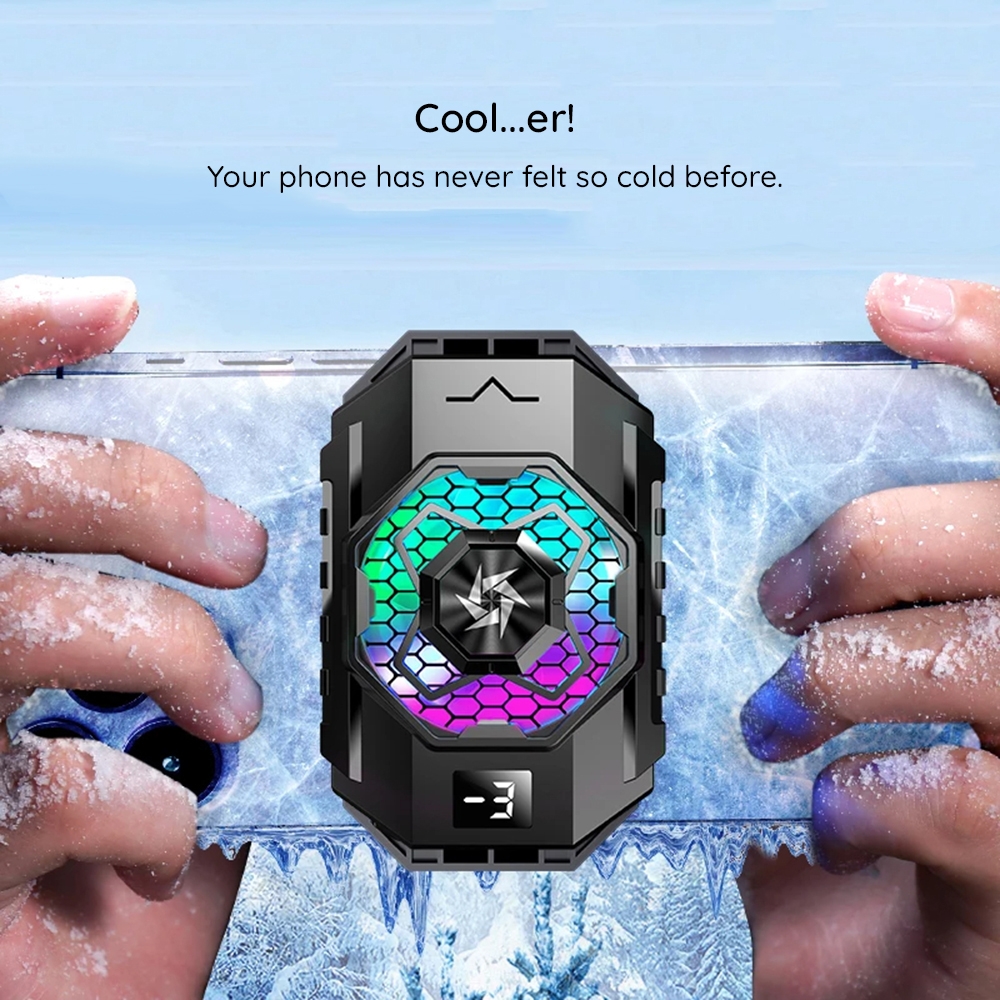 Techsuit Phone Cooler Radiator SL31 - Ψύκτρα / Ανεμιστηράκι Τηλεφώνου Γρήγορης Ψύξης με Ψηφιακή Οθόνη / Κουμπί Ρύθμισης & Φωτισμό RGB - Black (5949419190313)