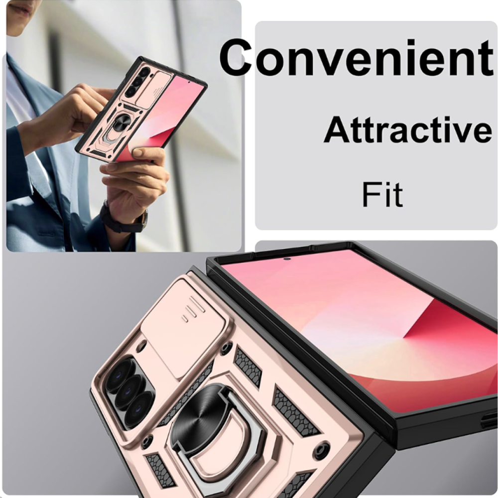 Θήκη Samsung Galaxy Z Fold7 Techsuit CamShield Ανθεκτική με Κάλυμμα για την Κάμερα & Μεταλλικό Ring Holder - Rose Gold (5949419282087)
