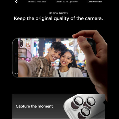 Tempered Glass iPhone 17 Pro / 17 Pro Max / 16 Pro / 16 Pro Max / 15 Pro / 15 Pro Max / 14 Pro / 14 Pro Max Spigen GLAS.tR EZ Fit OPTIK Pro Camera Lens Protector Αντιχαρακτικό Γυαλί Προστασίας για Φακό Κάμερας 2 Τεμάχια - Silver (AGL10124)