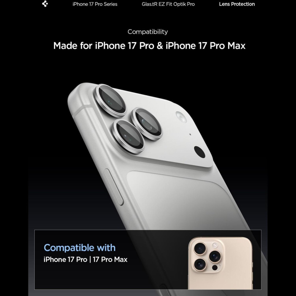 Tempered Glass iPhone 17 Pro / 17 Pro Max / 16 Pro / 16 Pro Max / 15 Pro / 15 Pro Max / 14 Pro / 14 Pro Max Spigen GLAS.tR EZ Fit OPTIK Pro Camera Lens Protector Αντιχαρακτικό Γυαλί Προστασίας για Φακό Κάμερας 2 Τεμάχια - Silver (AGL10124)