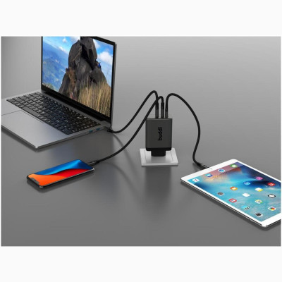 Φορτιστής Buddi Power GaN Γρήγορος Ταξιδιού / Αντάπτορας με 1 x USB-A / 2 x Type-C 100W 5 Έτη Εγγύηση - Grey (8719246476525)