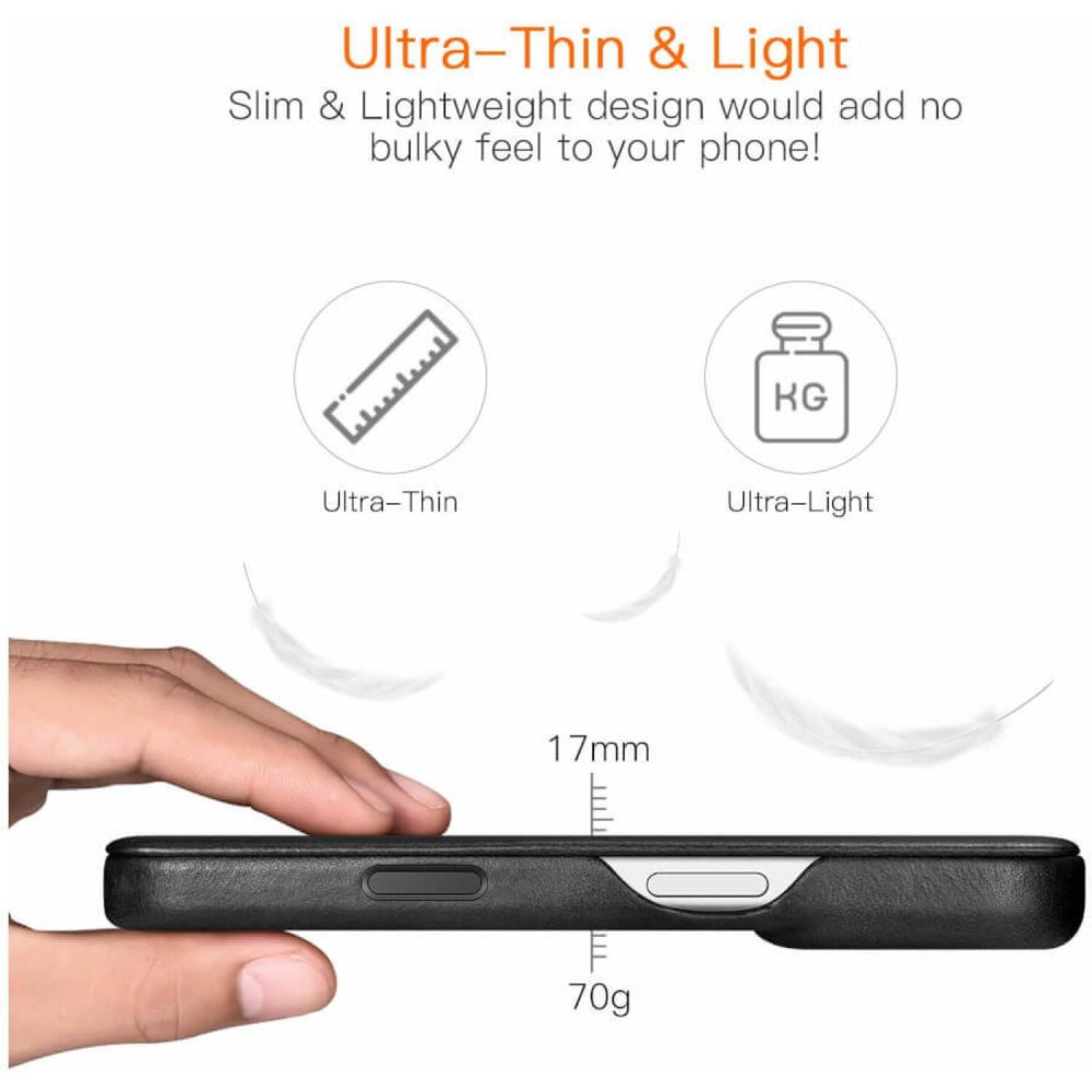 Θήκη iPhone 17 Pro Max iCarer Curved Edge Leather Folio with Magsafe Δερμάτινη Flip με MagSafe - Black (KJIP17250702-BK)