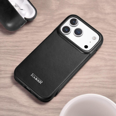 Θήκη iPhone 17 Pro iCarer Curved Edge Leather Folio with Magsafe Δερμάτινη Flip με MagSafe - Black (KJIP17250701-BK)