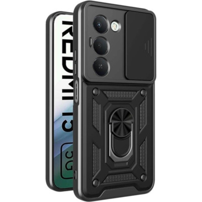 Θήκη Xiaomi Redmi 15 5G Bodycell Armor Slide Ανθεκτική με Κάλυμμα για την Κάμερα & Μεταλλικό Ring Holder - Black (5206015084294)