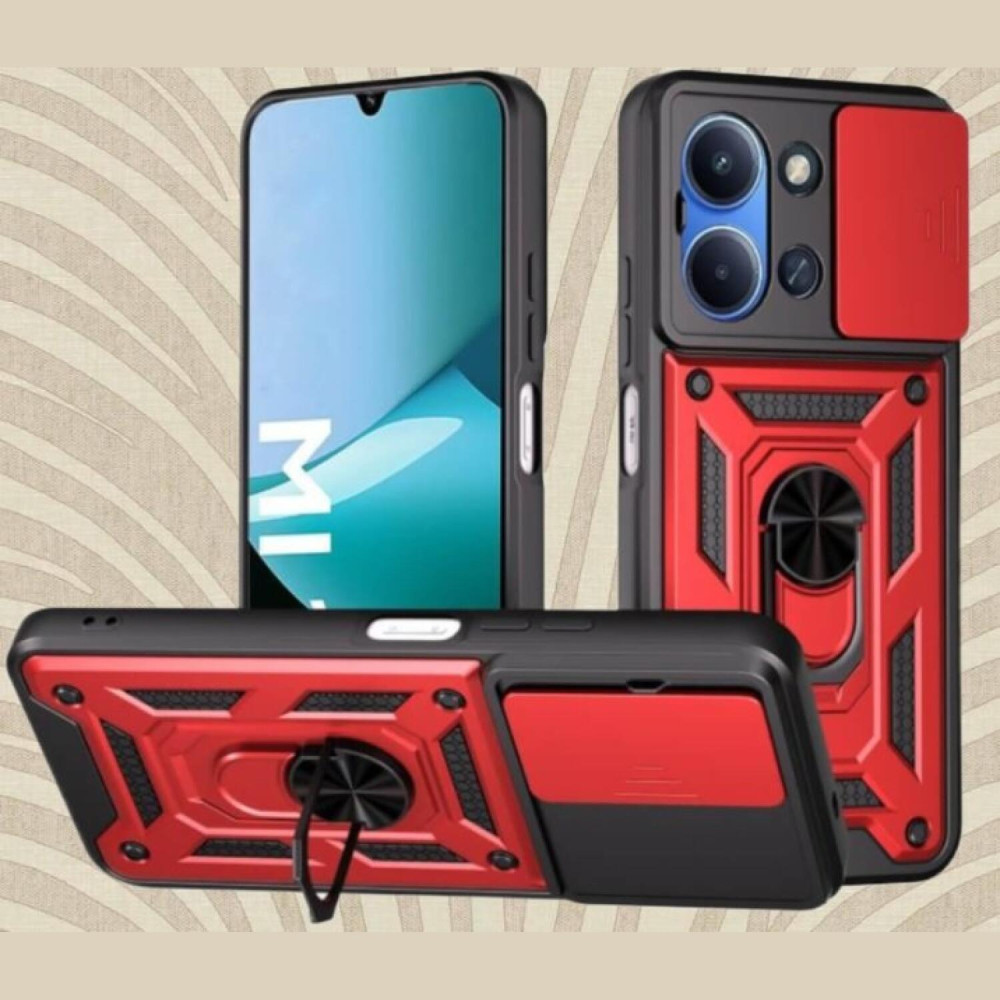 Θήκη Xiaomi Redmi 15C 5G / Poco C85 5G Bodycell Armor Slide Ανθεκτική με Κάλυμμα για την Κάμερα & Μεταλλικό Ring Holder - Red (5206015084362)