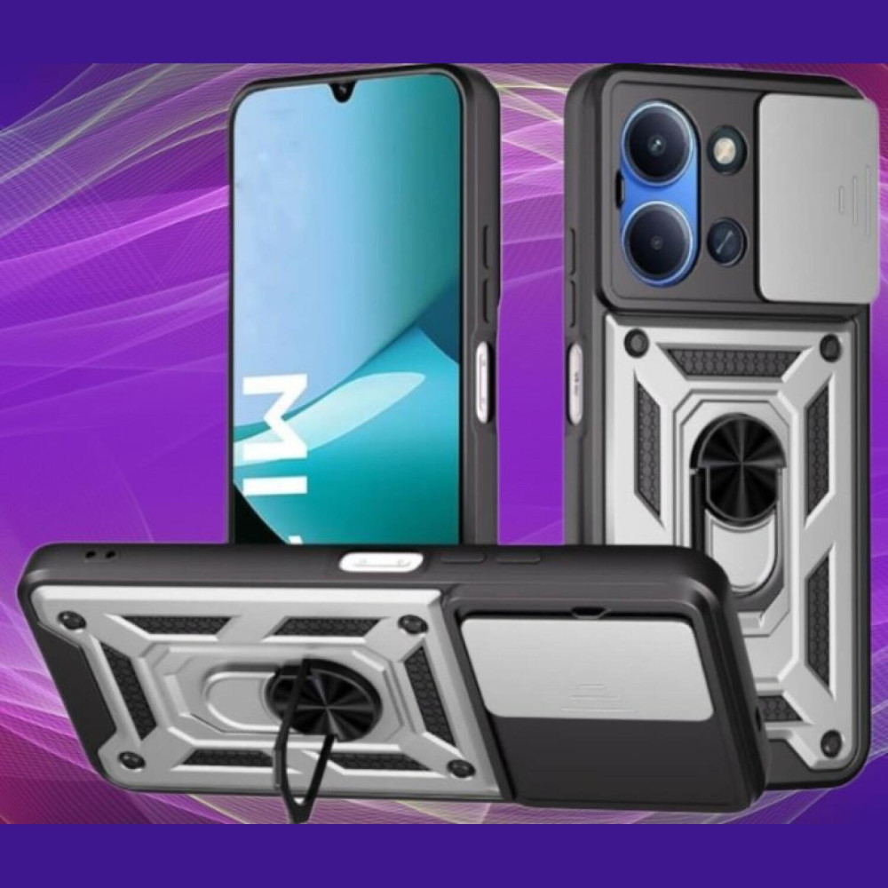 Θήκη Xiaomi Redmi 15C 5G / Poco C85 5G Bodycell Armor Slide Ανθεκτική με Κάλυμμα για την Κάμερα & Μεταλλικό Ring Holder - Silver (5206015084379)