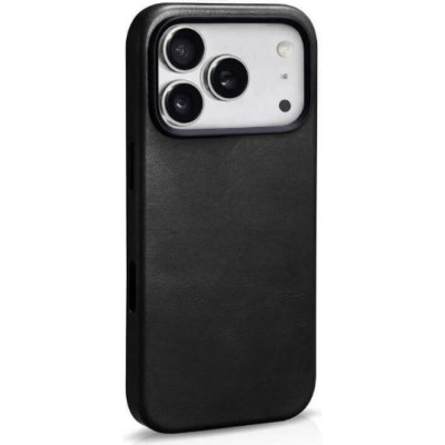 Θήκη iPhone 17 Pro iCarer Leather Back Case With Camera Button Δερμάτινη με MagSafe - Black (WMI17250703-BN)