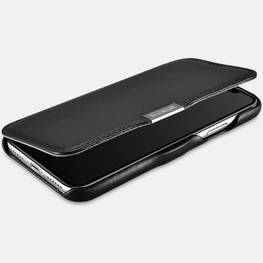 Θήκη iPhone XR iCarer Luxury Series Side-Open Flip Δερμάτινη - Black (RI907-BK)