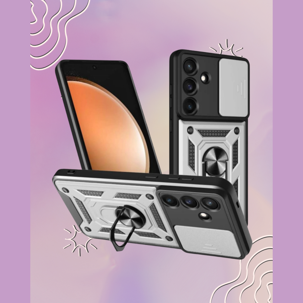Θήκη Samsung Galaxy S25 FE Bodycell Armor Slide Ανθεκτική με Κάλυμμα για την Κάμερα & Μεταλλικό Ring Holder - Silver (5206015084287)