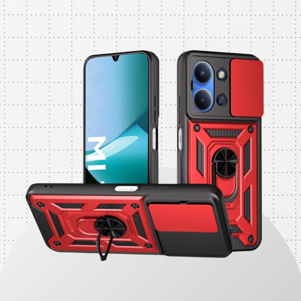 Θήκη Xiaomi Poco C85 4G Bodycell Armor Slide Ανθεκτική με Κάλυμμα για την Κάμερα & Μεταλλικό Ring Holder - Red (5206015084331)