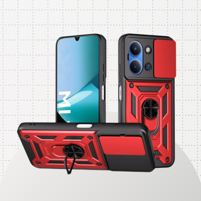 Θήκη Xiaomi Poco C85 4G Bodycell Armor Slide Ανθεκτική με Κάλυμμα για την Κάμερα & Μεταλλικό Ring Holder - Red (5206015084331)