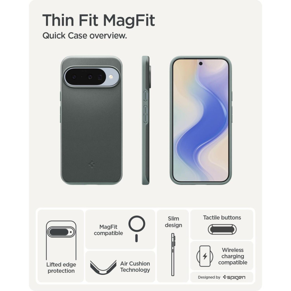 Θήκη Google Pixel 10 / 10 Pro Spigen Thin Fit MagFit Σκληρή με MagSafe Qi2 - Sage Green (ACS09701)