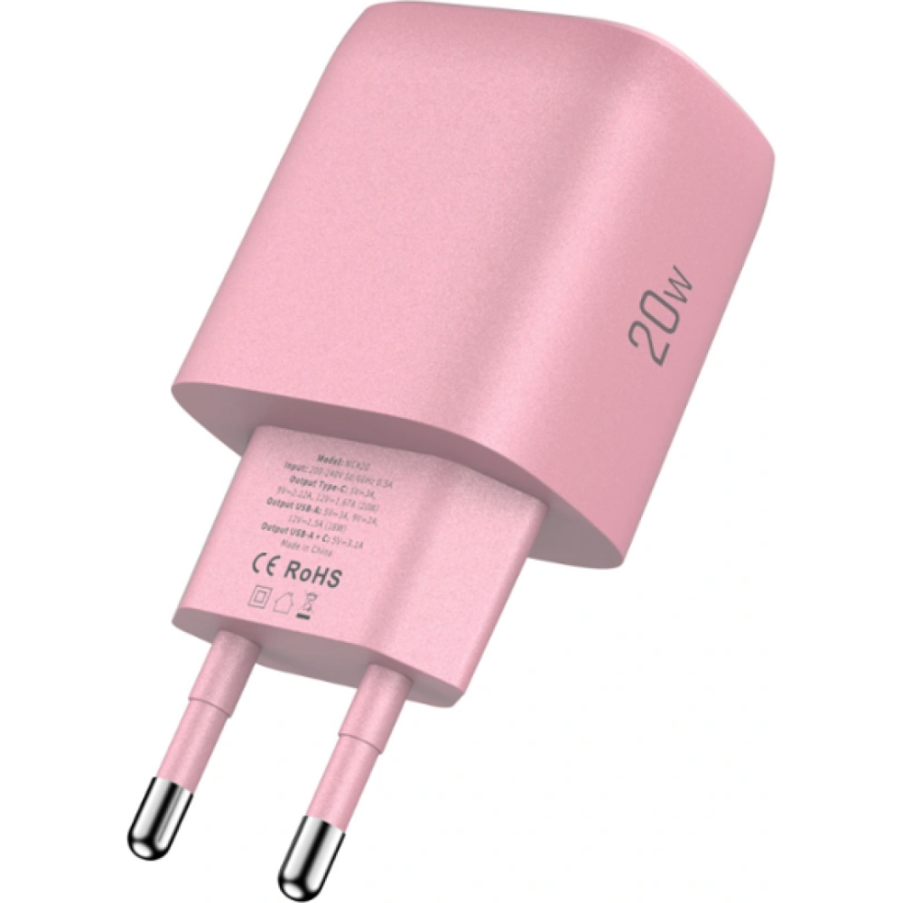 Φορτιστής Tech-Protect NCA20 Αντάπτορας με 1 x USB-A / 1 x Type-C 20W - Baby Pink (5906302330645)