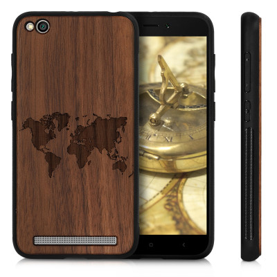 KW Ξύλινη Θήκη Xiaomi Redmi 5A - World Map - Dark Brown (46184.01)