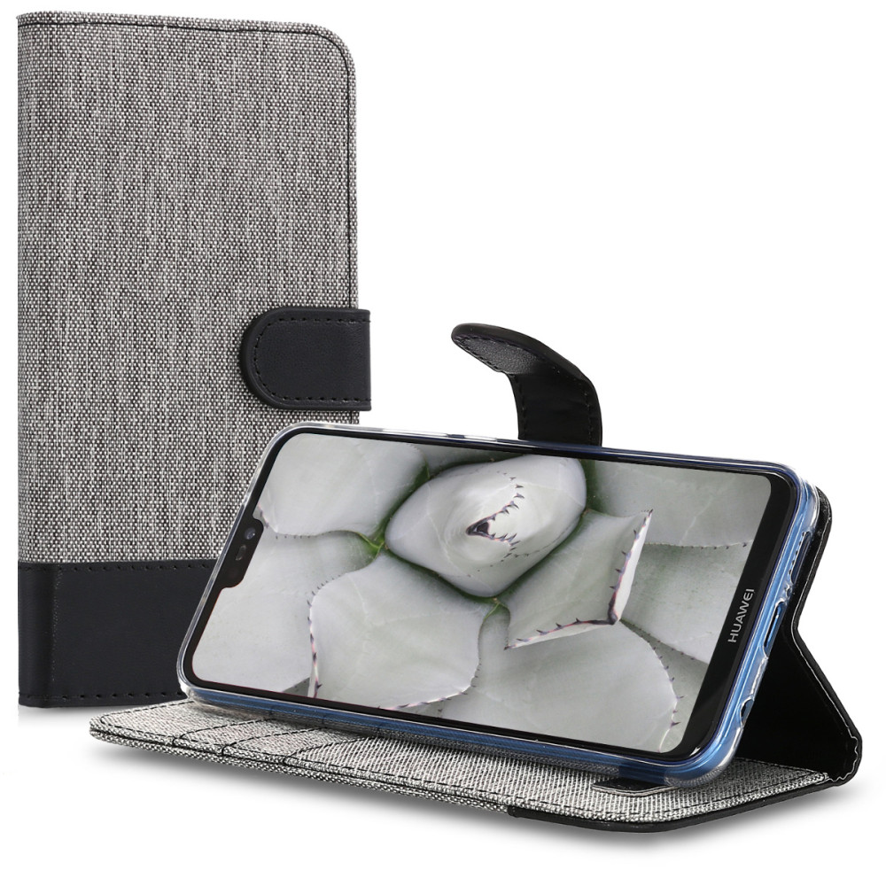 KW Θήκη Πορτοφόλι Huawei P20 Lite - Συνθετικό δέρμα - Grey / Black (44363.01)