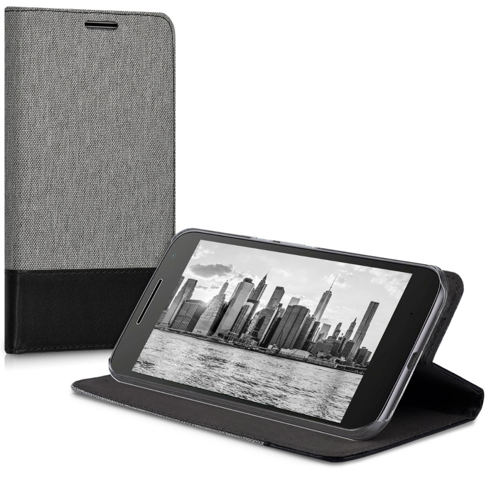 KW Θήκη Πορτοφόλι Motorola Moto G4 Play - Συνθετικό δέρμα - Grey / Black (39522.22)