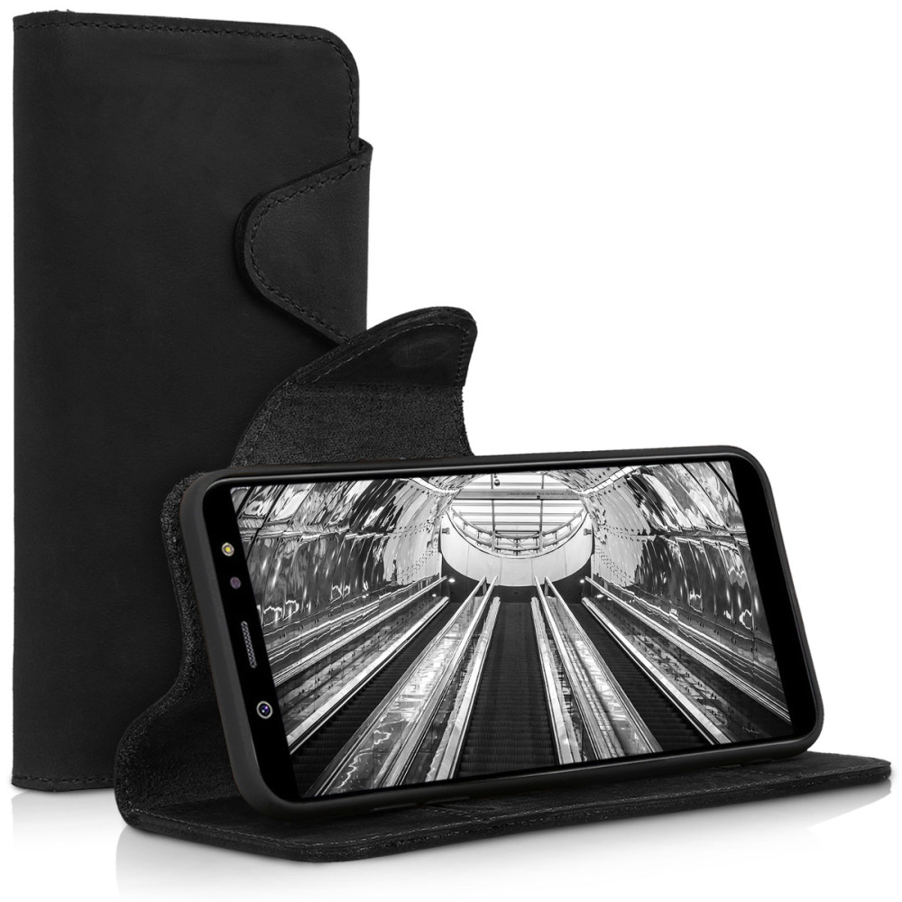 Kalibri Δερμάτινη Suede Θήκη - Πορτοφόλι  Samsung Galaxy A6 (2018) -  Black (45252.01)