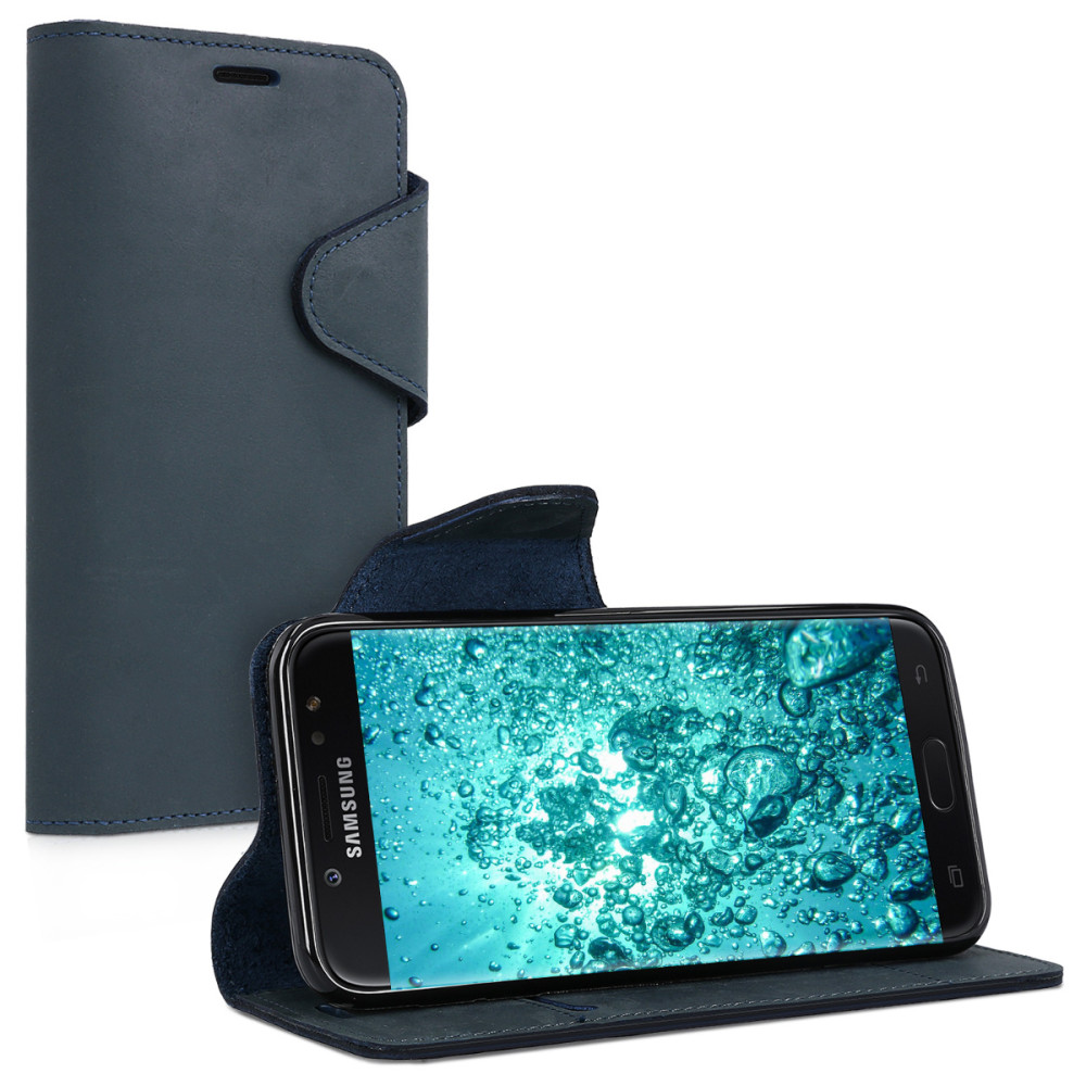 Kalibri Δερμάτινη Suede Θήκη - Πορτοφόλι  Samsung Galaxy J7 (2017) -  Dark Blue (42897.17)