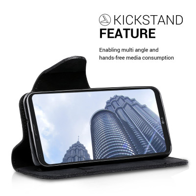 Kalibri Δερμάτινη Suede Θήκη - Πορτοφόλι LG Q6 / Q6+ - Black (43332.01)