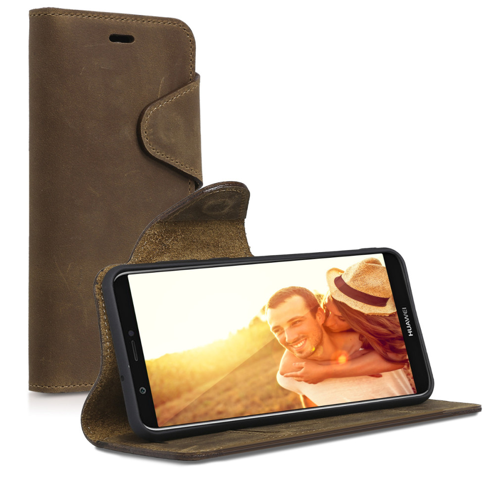 Kalibri Δερμάτινη Suede Θήκη - Πορτοφόλι Huawei Enjoy P Smart 2018 - Brown (44720.05)