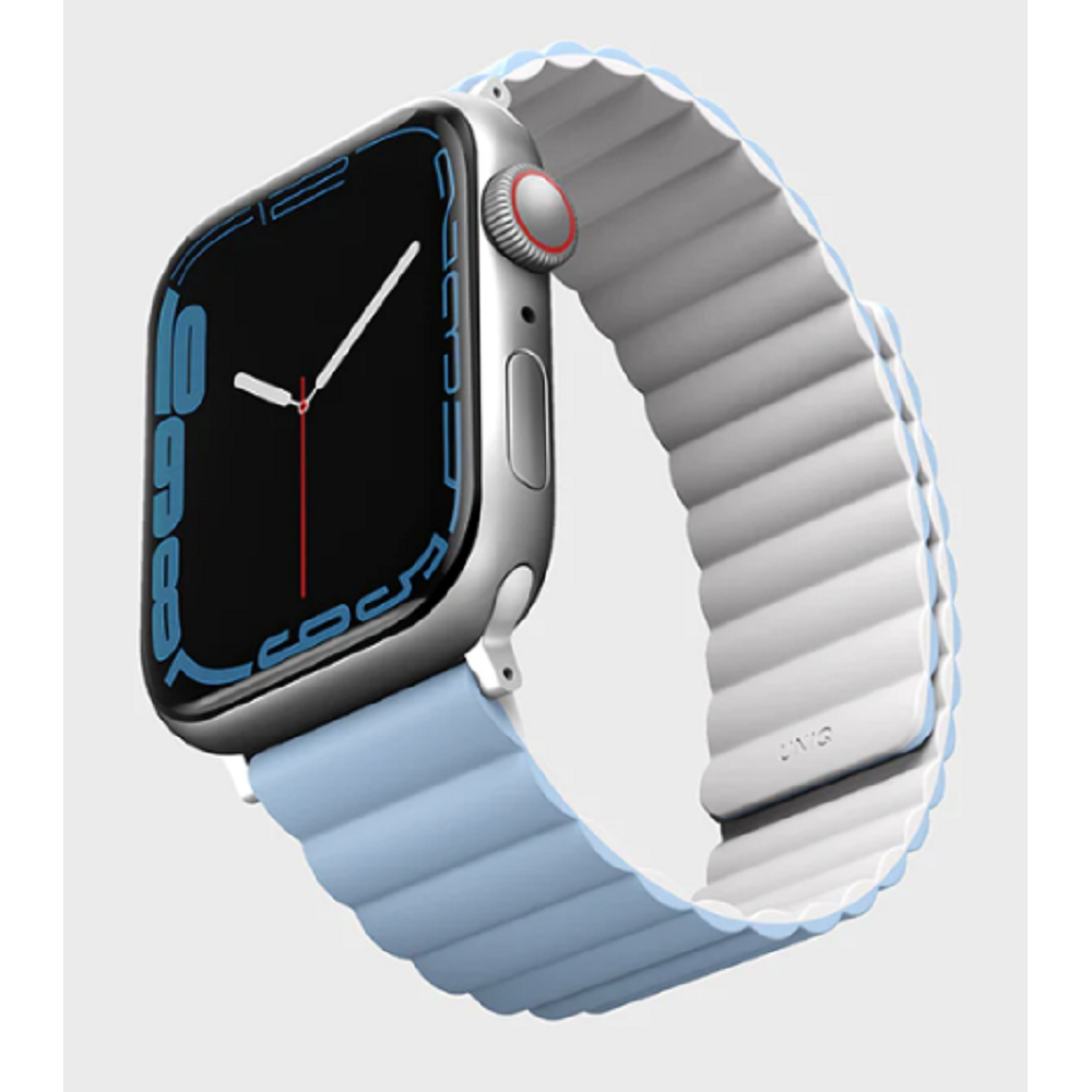 Uniq Revix Μαγνητικό Λουράκι Premium Σιλικόνης Apple Watch Ultra/SE/11/10/9/8/7/6/5/4 (49/46/45/44mm) - White / Blue (UNIQ-45MM-REVWHTBLU)