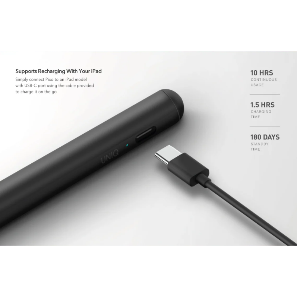 Uniq Pixo Magnetic Stylus for iPad - Μαγνητική Ψηφιακή Γραφίδα Αφής με Palm Rejection για iPad - Black (UNIQ-PIXO-BLACK)