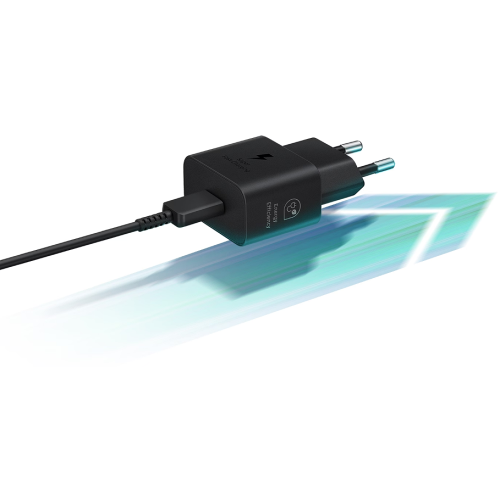 Official Samsung T2510 Fast Travel Charger - Ταχυφορτιστής Ταξιδιού / Αντάπτορας με 1 Θύρα x Type-C & Καλώδιο Φόρτισης Type-C σε Type-C - 100cm - 25W - Black (EP-T2510XBEGEU)
